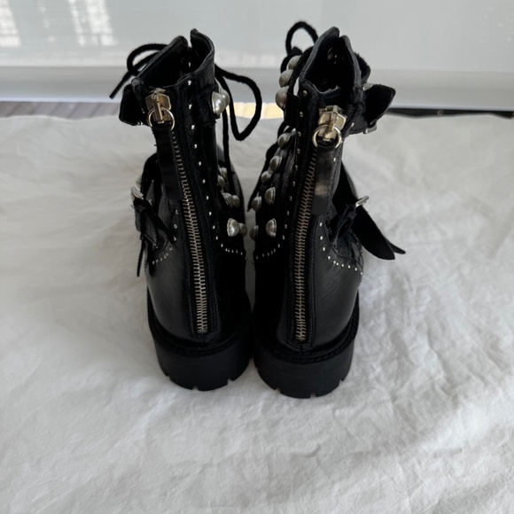 Zara Pearl Embellished Authentic Leather Black Biker Ankle Boots - Picture 6 of 13